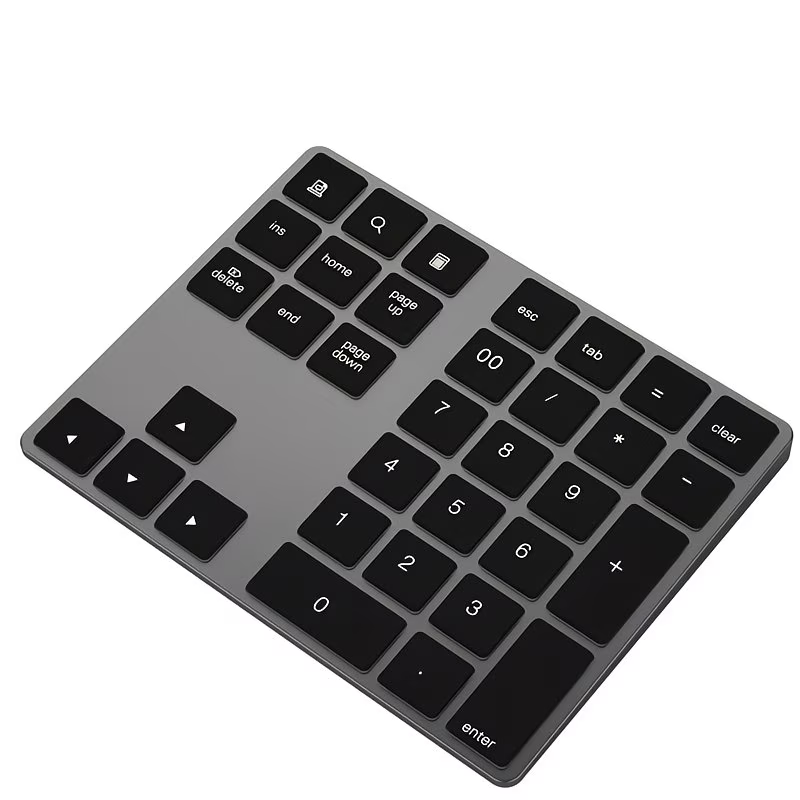 Rechargeable wireless numeric keyboard, portable wireless office computer keyboard