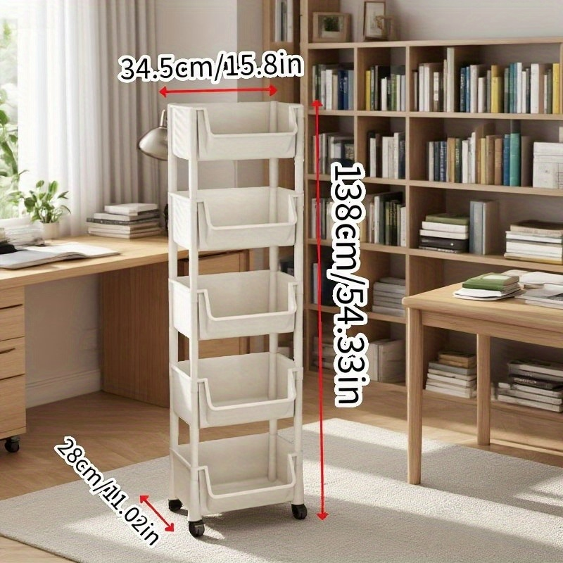 Five-tier bookshelf, usable for 12 months – Movable desktop trolley