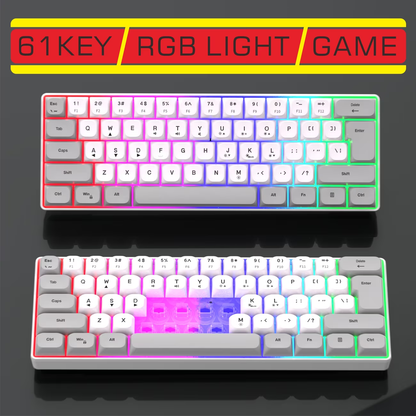 White gaming wired RGB backlit keyboard, gray USB computer PC laptop integrated keyboard