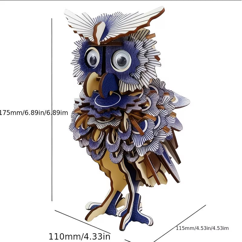 1 x 3D wooden puzzle; no batteries required; feathers not included; paper instruction manual included.