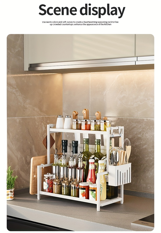 Double-layer carbon steel spice rack and storage rack with cutlery rack