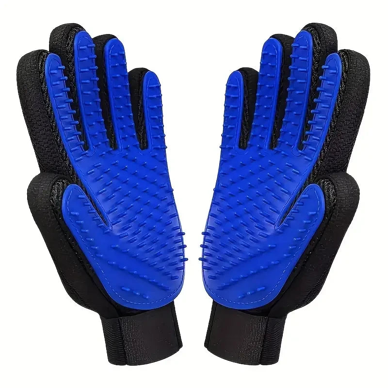Two pairs of pet grooming gloves with floating hair brushes