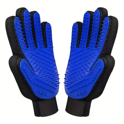 Two pairs of pet grooming gloves with floating hair brushes