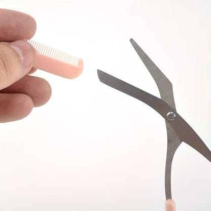 2 stainless steel eyebrow scissors with built-in comb