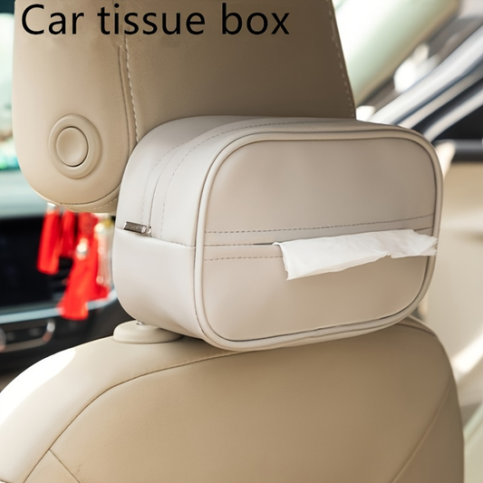Car rear seat PU leather tissue box, universal seat back hanging tissue holder