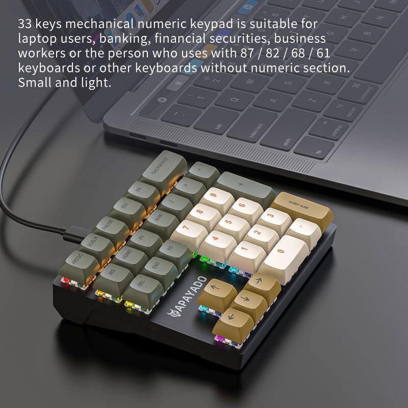 Mechanical numeric keyboard, 33 key mini hot swappable numeric keyboard, wired USB numeric keyboard