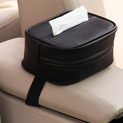 Car rear seat PU leather tissue box, universal seat back hanging tissue holder