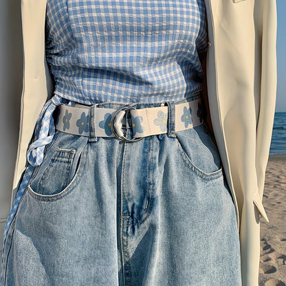 1pc Blue Floral Cloth Waist Belt