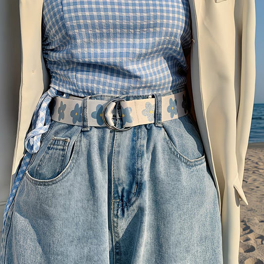 1pc Blue Floral Cloth Waist Belt