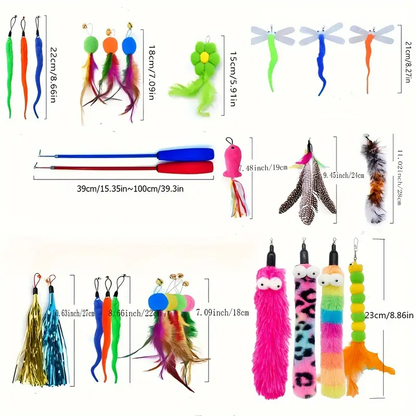 Toy set, including a retractable cat wand and multiple feather replacements.