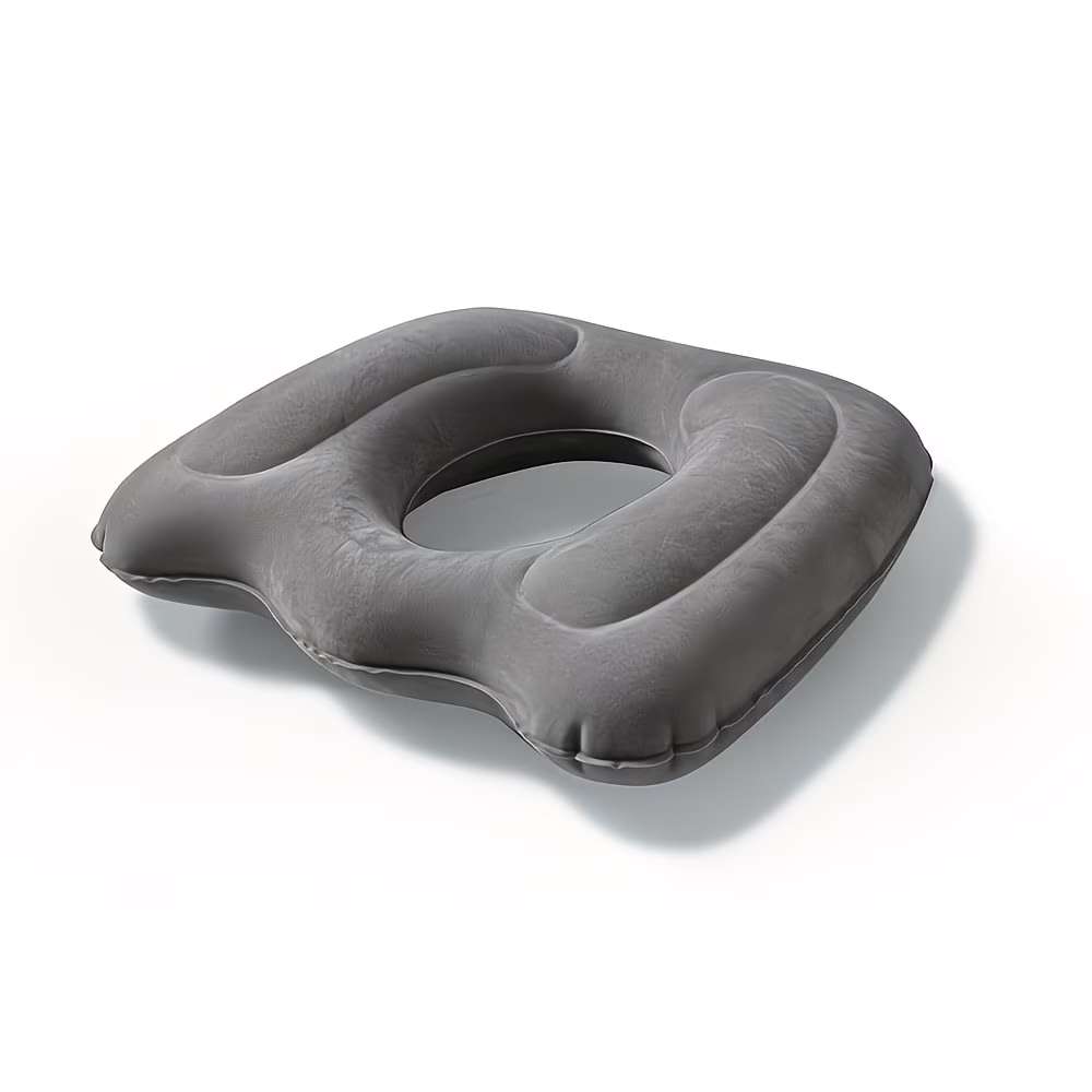 1 piece adjustable firmness inflatable seat cushion - flocked PVC cover, donut design - portable